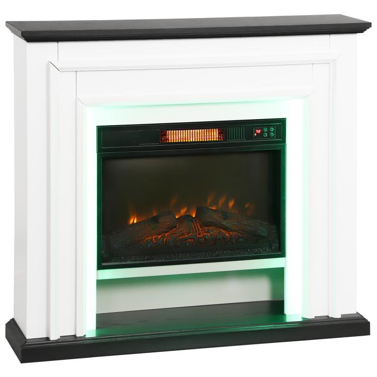 1800W electric fireplace, decorative faux fireplace with RGB LED lights, flame effect, mantel, 105 x 27 x 97 cm, black
