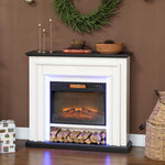 1800W electric fireplace, decorative faux fireplace with RGB LED lights, flame effect, mantel, 105 x 27 x 97 cm, black