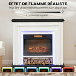 1800W electric fireplace, decorative faux fireplace with RGB LED lights, flame effect, mantel, 105 x 27 x 97 cm, black