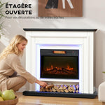 1800W electric fireplace, decorative faux fireplace with RGB LED lights, flame effect, mantel, 105 x 27 x 97 cm, black