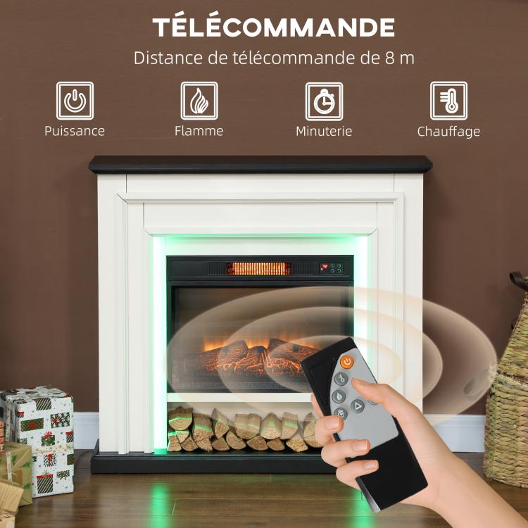 1800W electric fireplace, decorative faux fireplace with RGB LED lights, flame effect, mantel, 105 x 27 x 97 cm, black