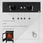 Neo-retro style electric stove fireplace, 900–1800 W, LED flame simulation with adjustable brightness, steel and ABS, black.