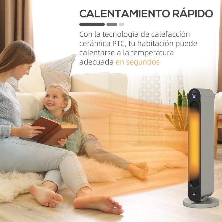 1100/2200W Ceramic Tower Heater with Remote, LED Display, Timer, and Oscillation –  Diameter25 x 73.5 cm – Silver and Black