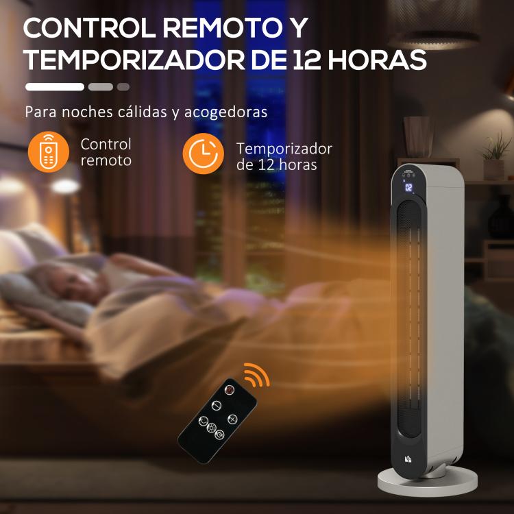 1100/2200W Ceramic Tower Heater with Remote, LED Display, Timer, and Oscillation –  Diameter25 x 73.5 cm – Silver and Black