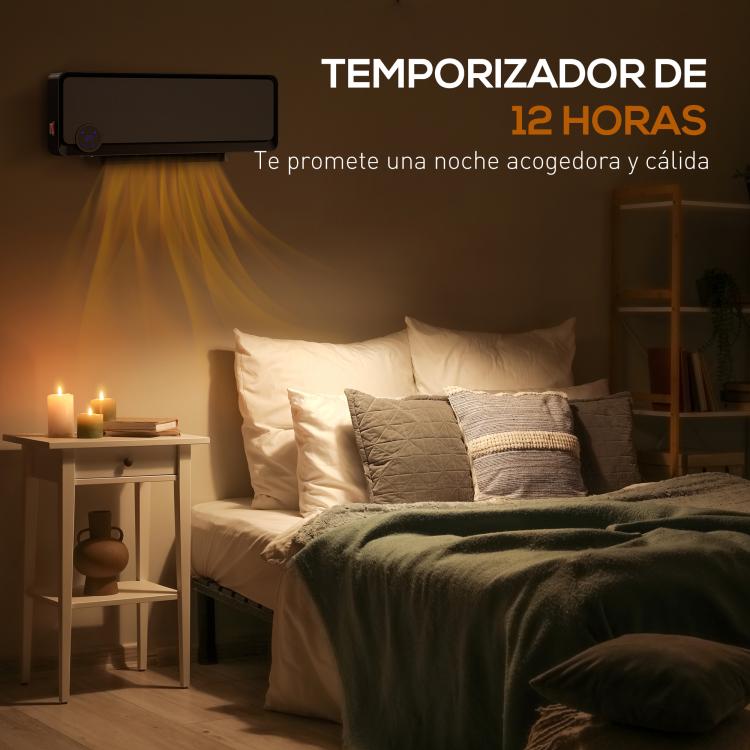 1000W/2000W Wall-Mounted Electric Heater with LED Display, IPX2 Rating, and Remote Control – Black (56 x 11.7 x 18.5 cm)