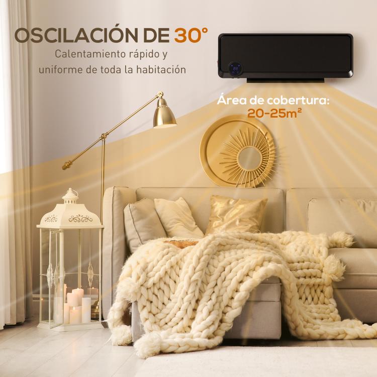 1000W/2000W Wall-Mounted Electric Heater with LED Display, IPX2 Rating, and Remote Control – Black (56 x 11.7 x 18.5 cm)