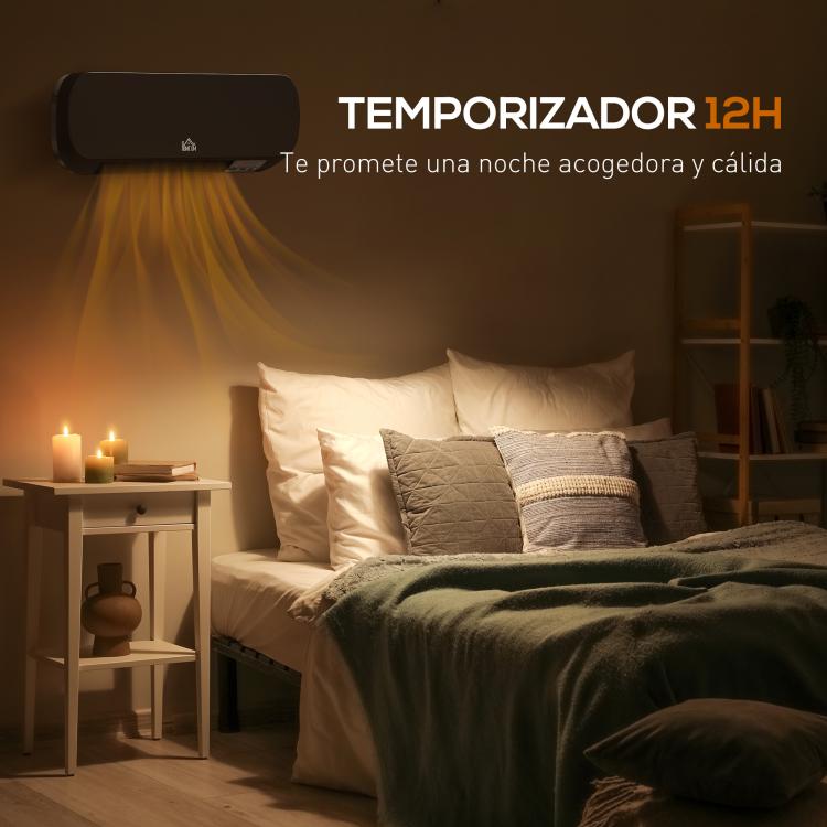 1000W/2000W Wall-Mounted Electric Heater with LED Display and Remote Control – Black (45 x 18.6 x 11.5 cm)