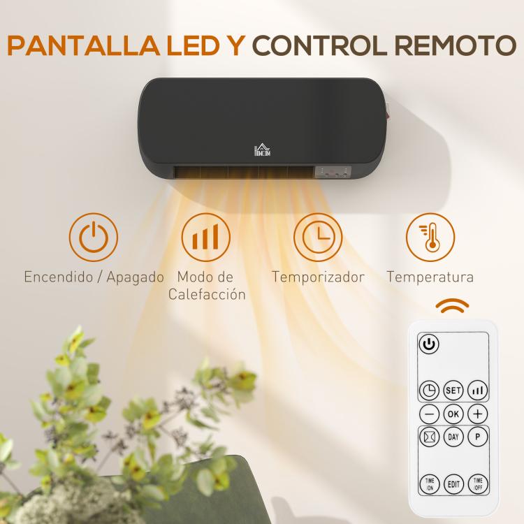 1000W/2000W Wall-Mounted Electric Heater with LED Display and Remote Control – Black (45 x 18.6 x 11.5 cm)