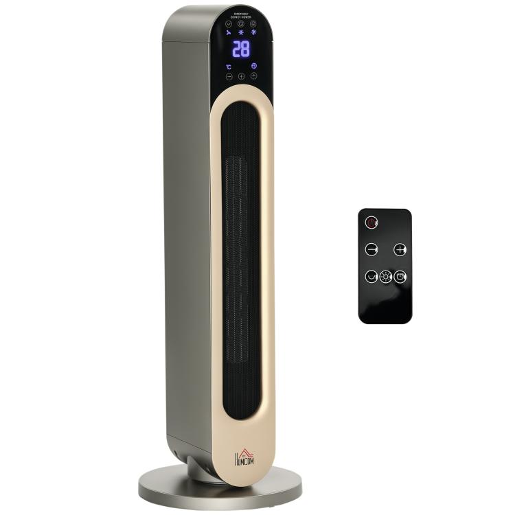 1100/2200W Ceramic Tower Heater with Remote Control, LED Display, Timer, and Oscillation –  Diameter25 x 73.5 cm – Silver
