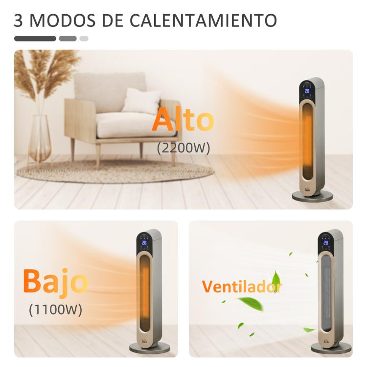 1100/2200W Ceramic Tower Heater with Remote Control, LED Display, Timer, and Oscillation –  Diameter25 x 73.5 cm – Silver