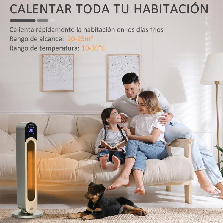 1100/2200W Ceramic Tower Heater with Remote Control, LED Display, Timer, and Oscillation –  Diameter25 x 73.5 cm – Silver