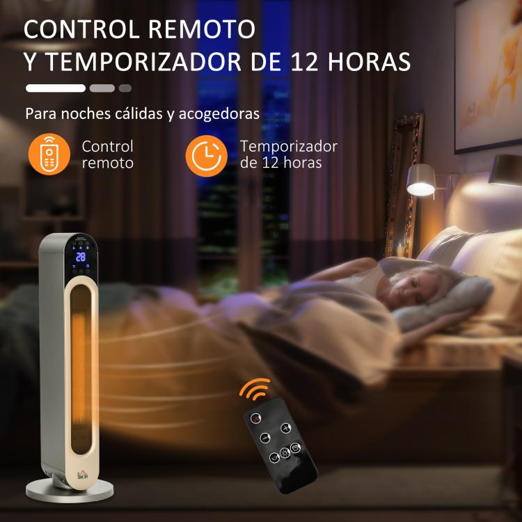 1100/2200W Ceramic Tower Heater with Remote Control, LED Display, Timer, and Oscillation –  Diameter25 x 73.5 cm – Silver