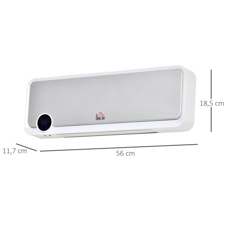 Wall-Mounted Bathroom Heater 1000W/2000W with Remote Control, LED Display, 12-Hour Timer, and Thermostat – White