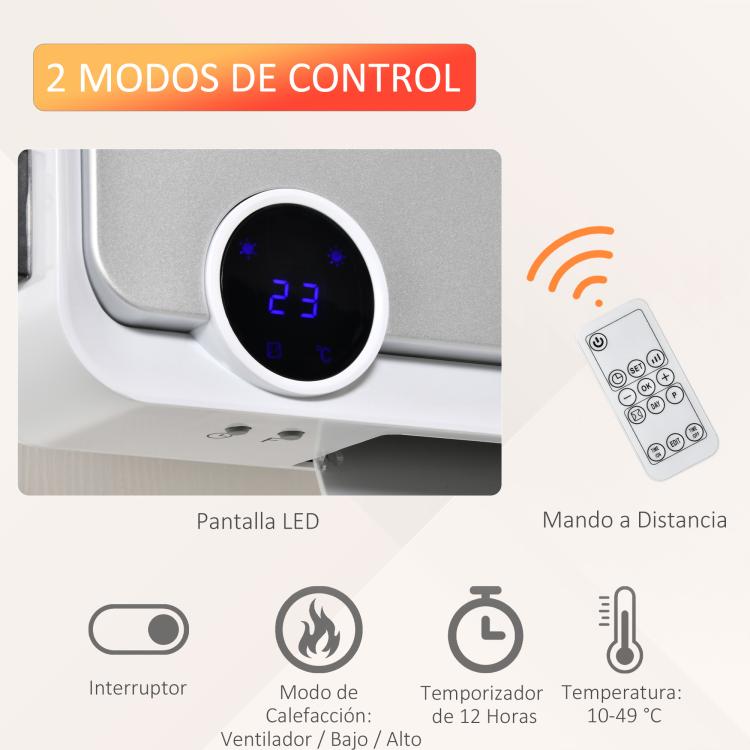 Wall-Mounted Bathroom Heater 1000W/2000W with Remote Control, LED Display, 12-Hour Timer, and Thermostat – White