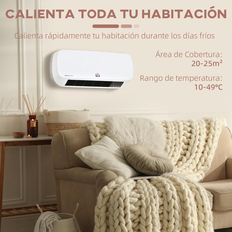 Energy-Efficient Electric Heater, 1000W/2000W, Wall-Mounted Bathroom Heater with LED Display, IPX2, 3 Modes, PTC, Overheat Protection, Timer, Remote Control, for 20–25 m2, White