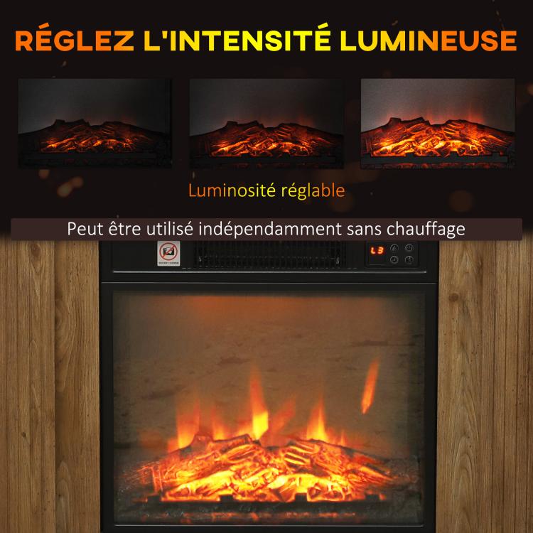 Electric fireplace with 3D flame effect, adjustable brightness, 1800W, with remote control, 81.5 x 30 x 76.2 cm, brown wood effect