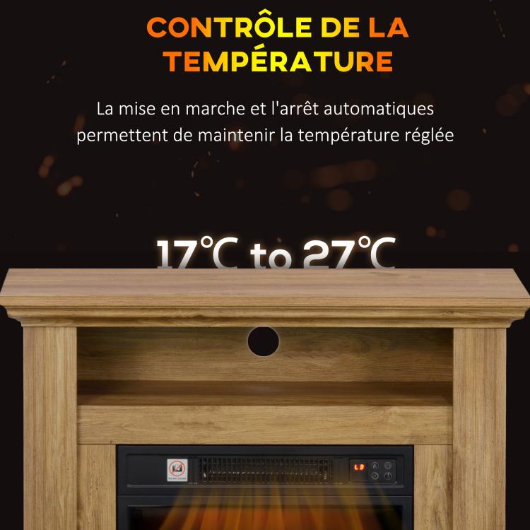 Electric fireplace with 3D flame effect, adjustable brightness, 1800W, with remote control, 81.5 x 30 x 76.2 cm, brown wood effect