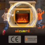 Electric fireplace with 3D flame effect, adjustable brightness, 1800W, with remote control, 81.5 x 30 x 76.2 cm, brown wood effect
