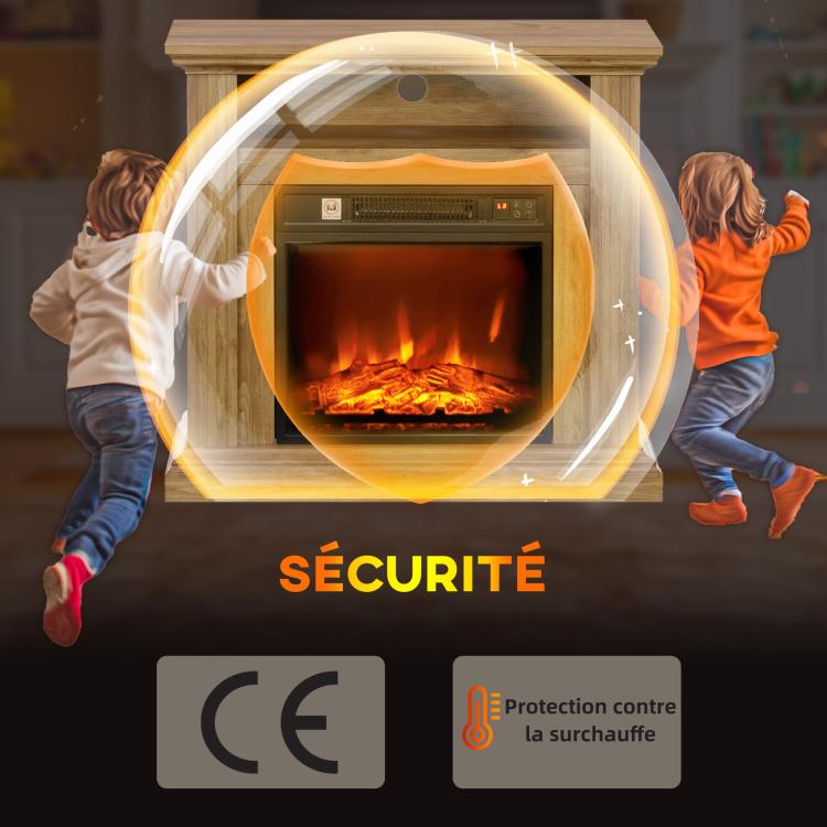 Electric fireplace with 3D flame effect, adjustable brightness, 1800W, with remote control, 81.5 x 30 x 76.2 cm, brown wood effect