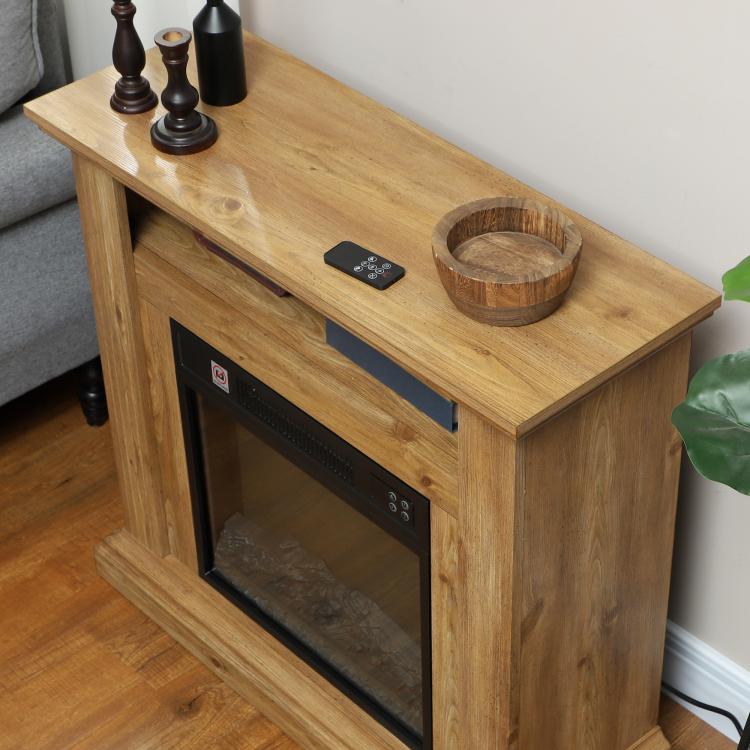 Electric fireplace with 3D flame effect, adjustable brightness, 1800W, with remote control, 81.5 x 30 x 76.2 cm, brown wood effect