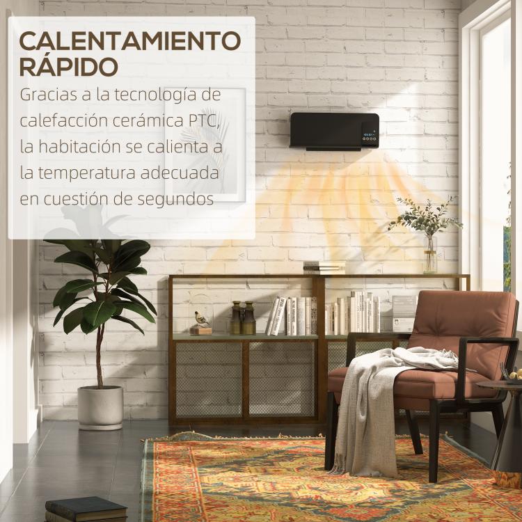1000W/2000W Wall-Mounted Electric Heater with LED Display and Remote Control – Black (54.5 x 12 x 21.5 cm)