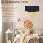 1000W/2000W Wall-Mounted Electric Heater with LED Display and Remote Control – Black (54.5 x 12 x 21.5 cm)