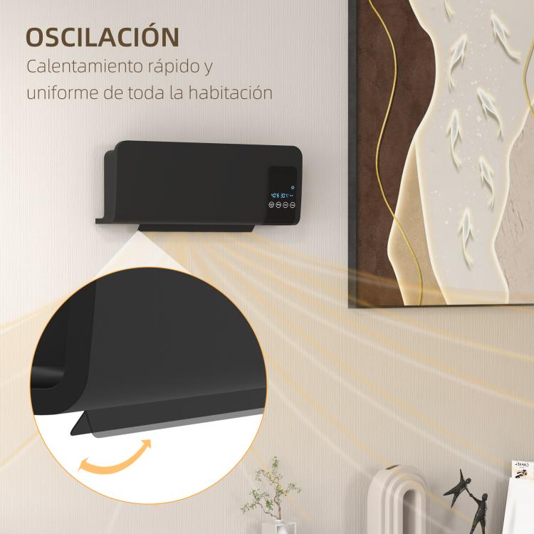 1000W/2000W Wall-Mounted Electric Heater with LED Display and Remote Control – Black (54.5 x 12 x 21.5 cm)