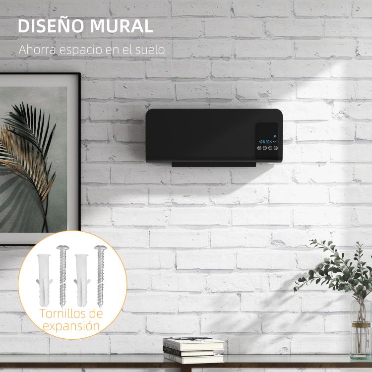 1000W/2000W Wall-Mounted Electric Heater with LED Display and Remote Control – Black (54.5 x 12 x 21.5 cm)