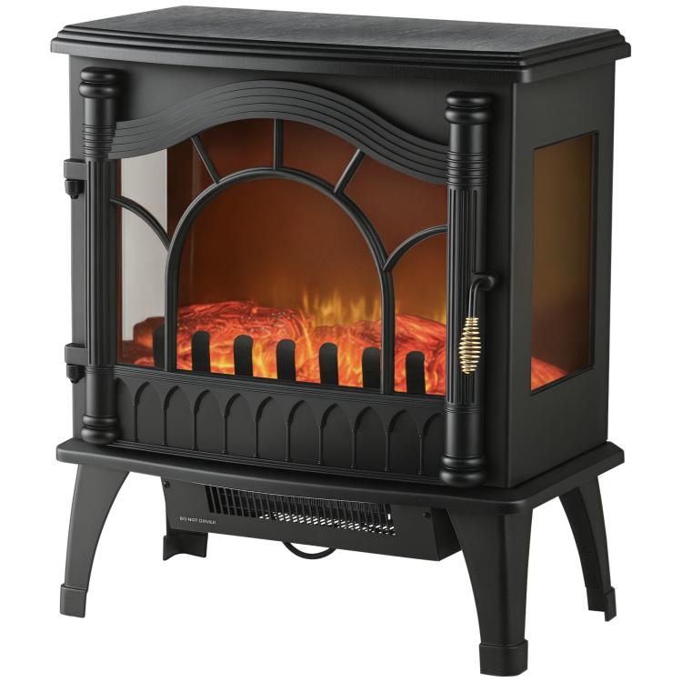1000W/2000W Electric Fireplace with Adjustable Temperature and Overheat Protection, 55x31x58 cm, Black