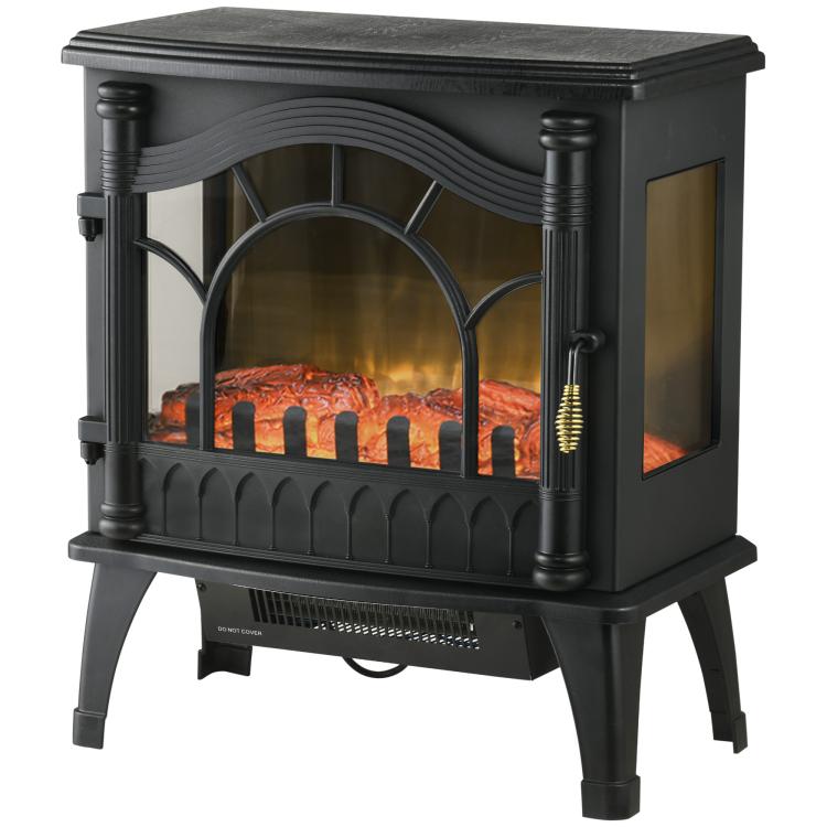1000W/2000W Electric Fireplace with Adjustable Temperature and Overheat Protection, 55x31x58 cm, Black