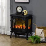 1000W/2000W Electric Fireplace with Adjustable Temperature and Overheat Protection, 55x31x58 cm, Black