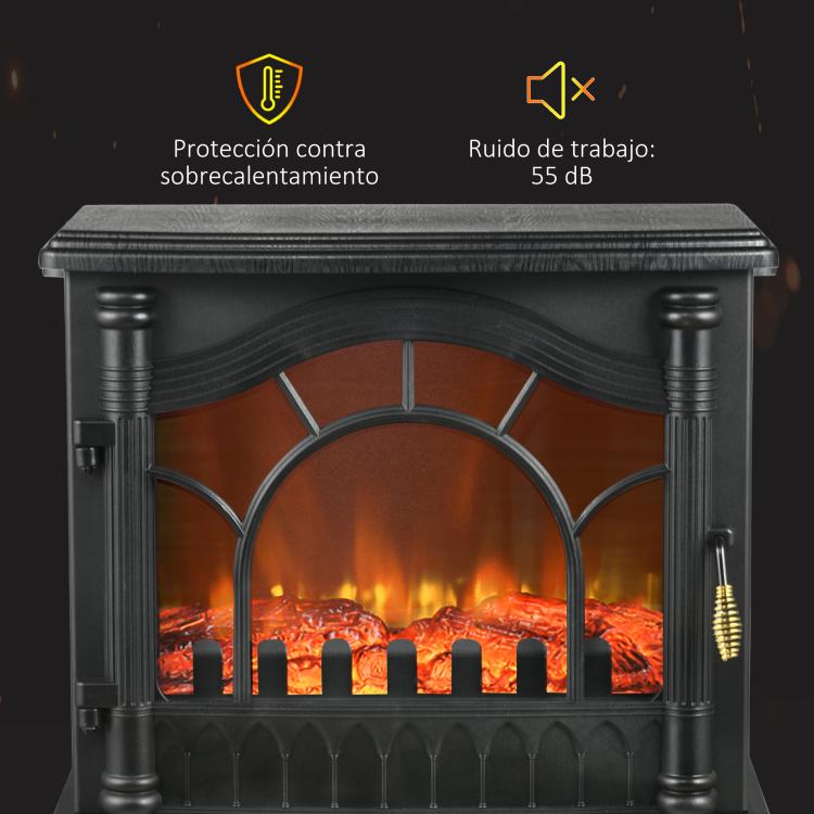 1000W/2000W Electric Fireplace with Adjustable Temperature and Overheat Protection, 55x31x58 cm, Black