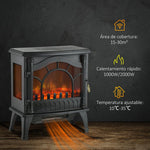 1000W/2000W Electric Fireplace with Adjustable Temperature and Overheat Protection, 55x31x58 cm, Black