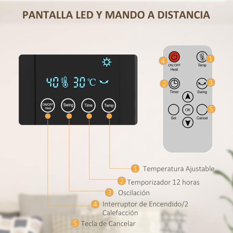 1000W/2000W Wall-Mounted Electric Heater with LED Display and Remote Control – Grey (54.5 x 12 x 21.5 cm)