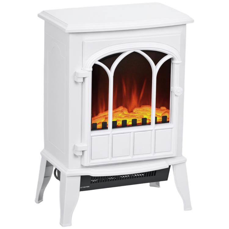 1000W/2000W Electric Fireplace with Flame Effect, Adjustable Temperature, and Overheat Protection – White (for 15–30 m2)