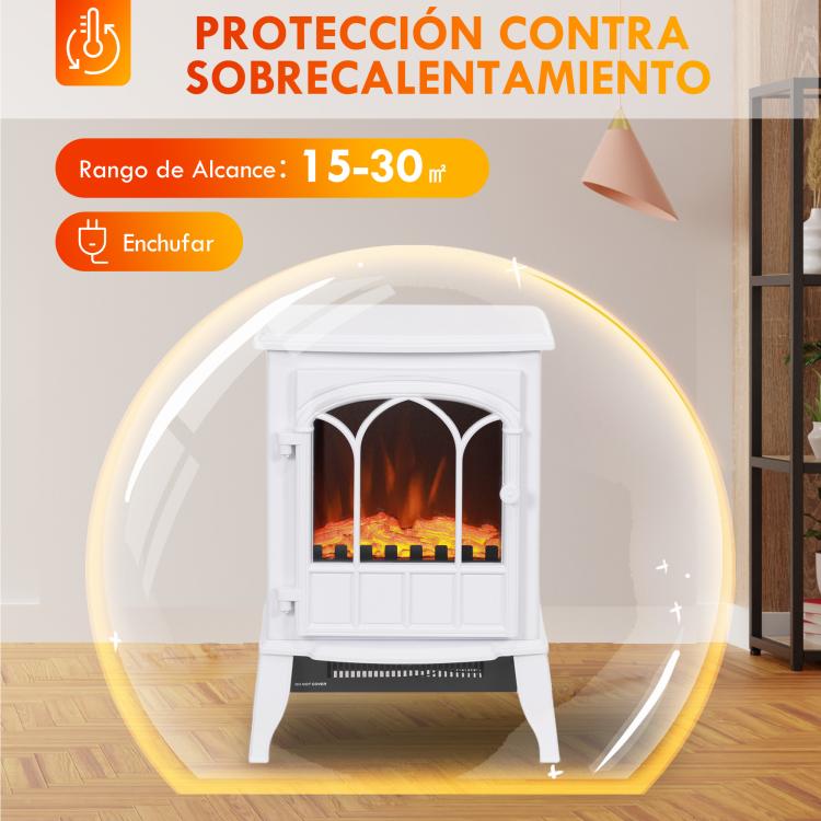 1000W/2000W Electric Fireplace with Flame Effect, Adjustable Temperature, and Overheat Protection – White (for 15–30 m2)