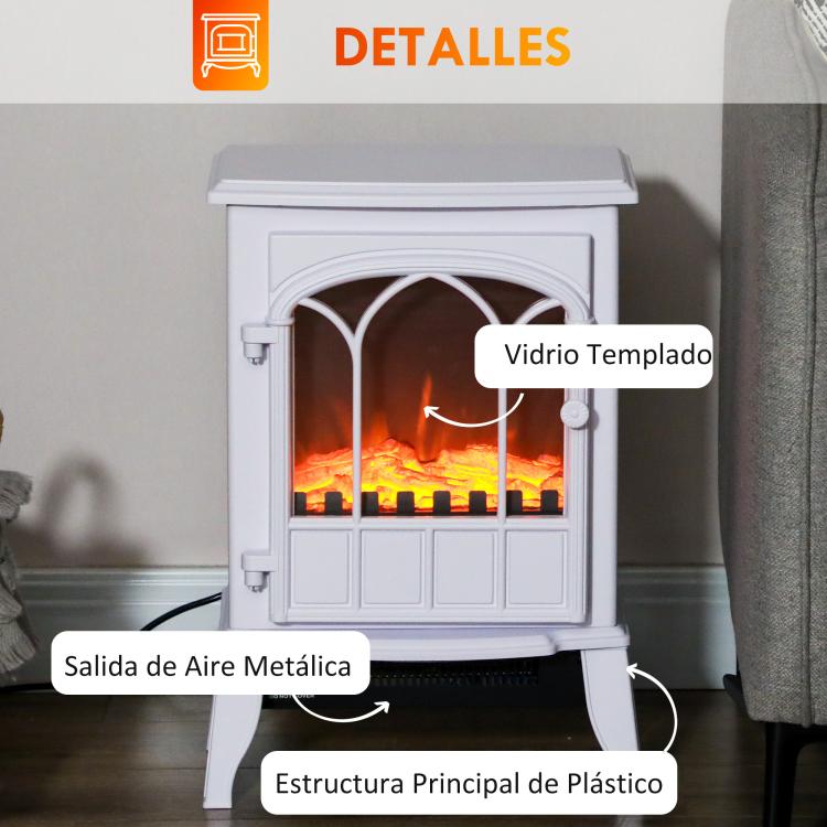 1000W/2000W Electric Fireplace with Flame Effect, Adjustable Temperature, and Overheat Protection – White (for 15–30 m2)