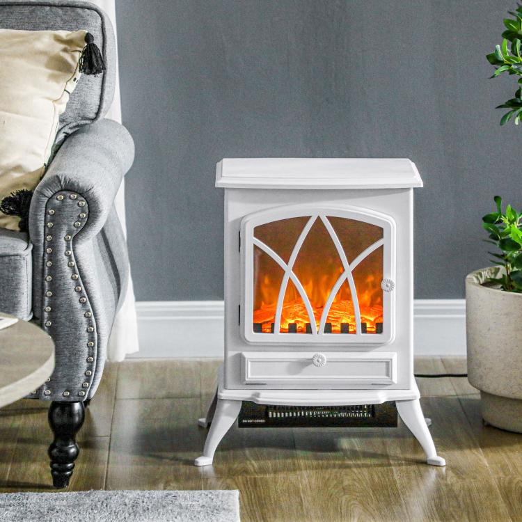 1000W/2000W Electric Fireplace with Flame Effect and Overheat Protection for 15–30 m2 – 45 x 28.5 x 54 cm – White