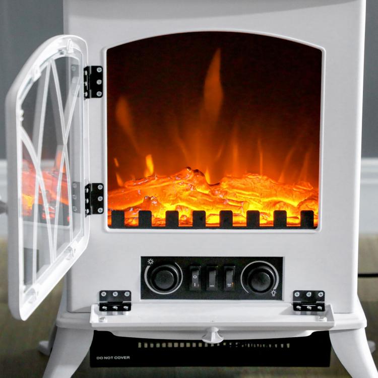 1000W/2000W Electric Fireplace with Flame Effect and Overheat Protection for 15–30 m2 – 45 x 28.5 x 54 cm – White