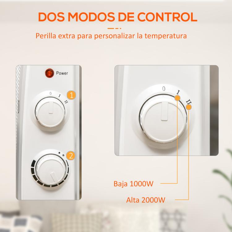1000W/2000W Electric Mica Heater with 2 Power Levels for 15–20 square meter – 79 x 27 x 54 cm – White