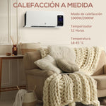 1000W/2000W Wall-Mounted Electric Heater with LED Display and Remote Control – White (54.5 x 12 x 21.5 cm)