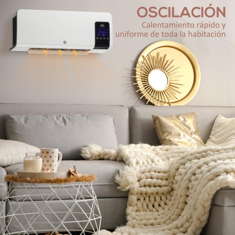 1000W/2000W Wall-Mounted Electric Heater with LED Display and Remote Control – White (54.5 x 12 x 21.5 cm)