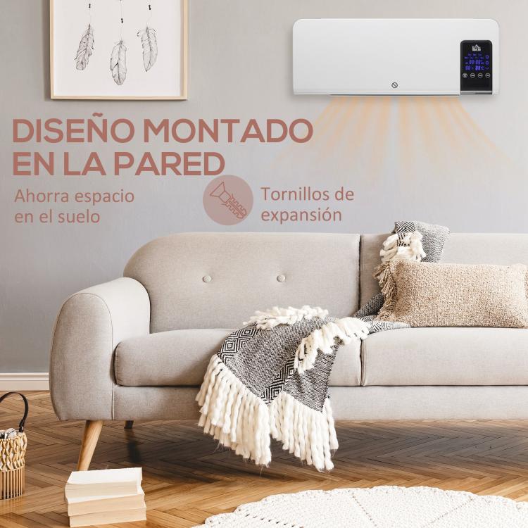 1000W/2000W Wall-Mounted Electric Heater with LED Display and Remote Control – White (54.5 x 12 x 21.5 cm)