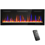 Wall-mounted or recessed electric fireplace, 900W/1800W, 12-color flame effect, 5 brightness levels, 127 x 9.4 x 47 cm, black