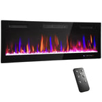 Wall-mounted or recessed electric fireplace, 900W/1800W, 12-color flame effect, 5 brightness levels, 127 x 9.4 x 47 cm, black