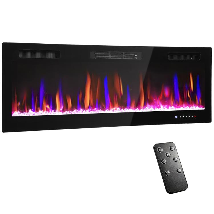 Wall-mounted or recessed electric fireplace, 900W/1800W, 12-color flame effect, 5 brightness levels, 127 x 9.4 x 47 cm, black