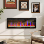 Wall-mounted or recessed electric fireplace, 900W/1800W, 12-color flame effect, 5 brightness levels, 127 x 9.4 x 47 cm, black