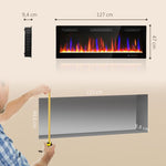 Wall-mounted or recessed electric fireplace, 900W/1800W, 12-color flame effect, 5 brightness levels, 127 x 9.4 x 47 cm, black