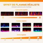 Wall-mounted or recessed electric fireplace, 900W/1800W, 12-color flame effect, 5 brightness levels, 127 x 9.4 x 47 cm, black