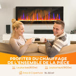 Wall-mounted or recessed electric fireplace, 900W/1800W, 12-color flame effect, 5 brightness levels, 127 x 9.4 x 47 cm, black